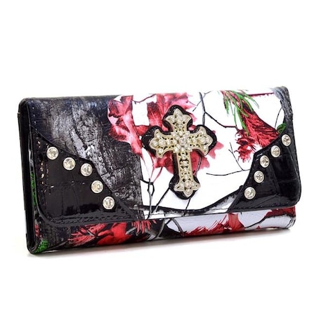 Gold Rush Gold Rush WC99-RD & CAM Western Rhinestone Cross Accent Wallet - Red & Camouflage WC99-RD/CAM